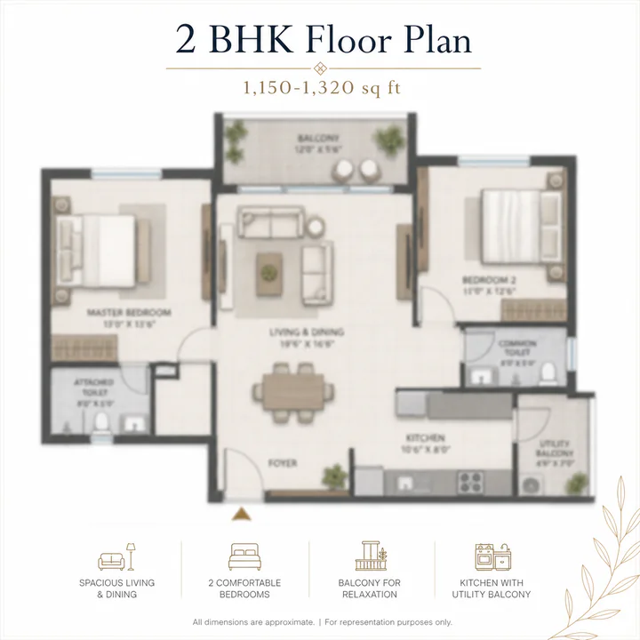 Adarsh Bellahalli 2 BHK apartment floor plan, 1,150–1,320 sq ft