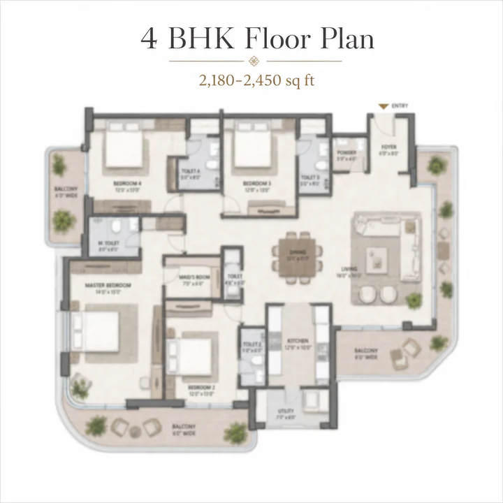 Adarsh Bellahalli 4 BHK apartment floor plan, 2,180–2,450 sq ft
